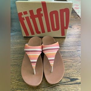 Fit Flop Lulu Toe Thong Sandals Stripey Canvas, Orange Stripey